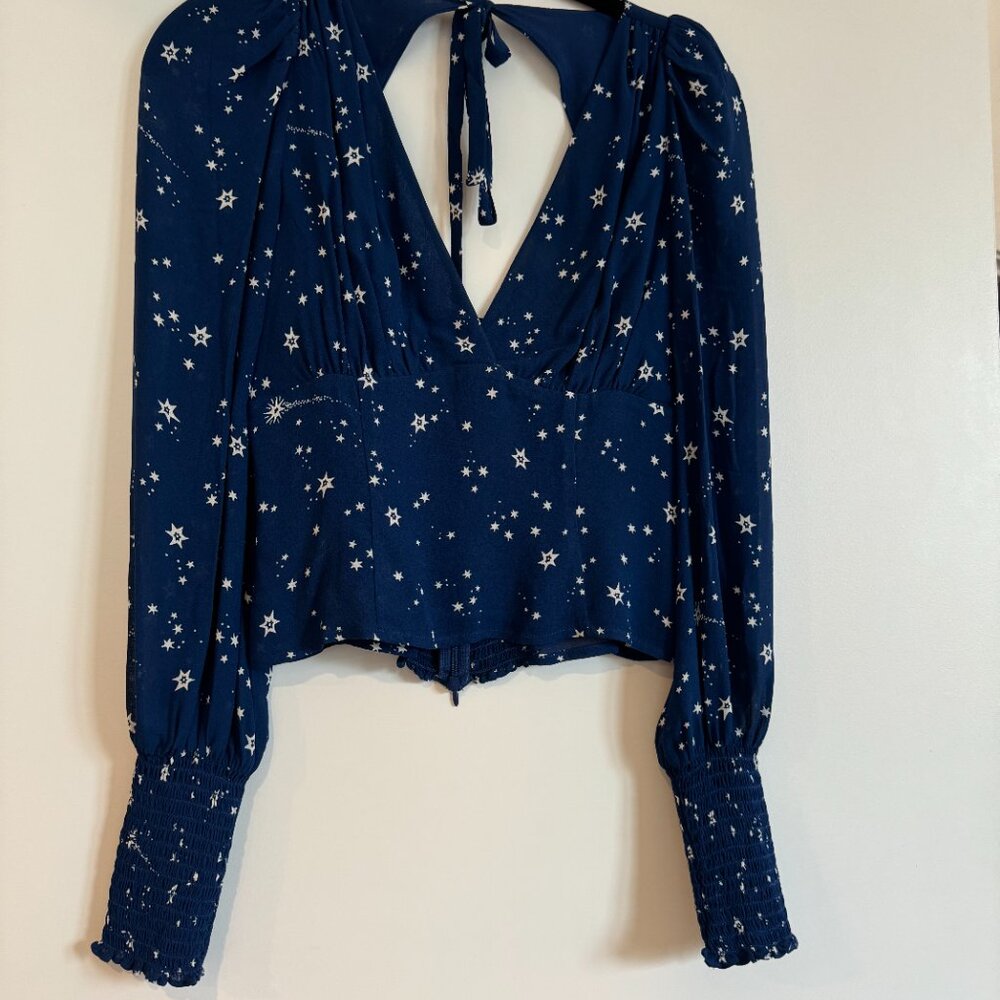 Reformation Michel Top Long Sleeve Blue Top in Starry Night - Picture 8 of 8